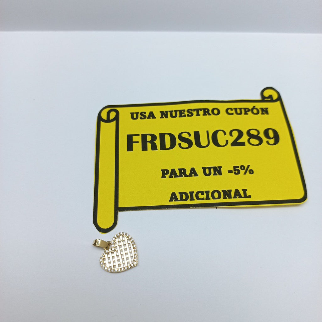 DIJE TEJIDO CORAZON CON CERCO DE CIRCONIAS 14K 1.2 GR (NUEVO)