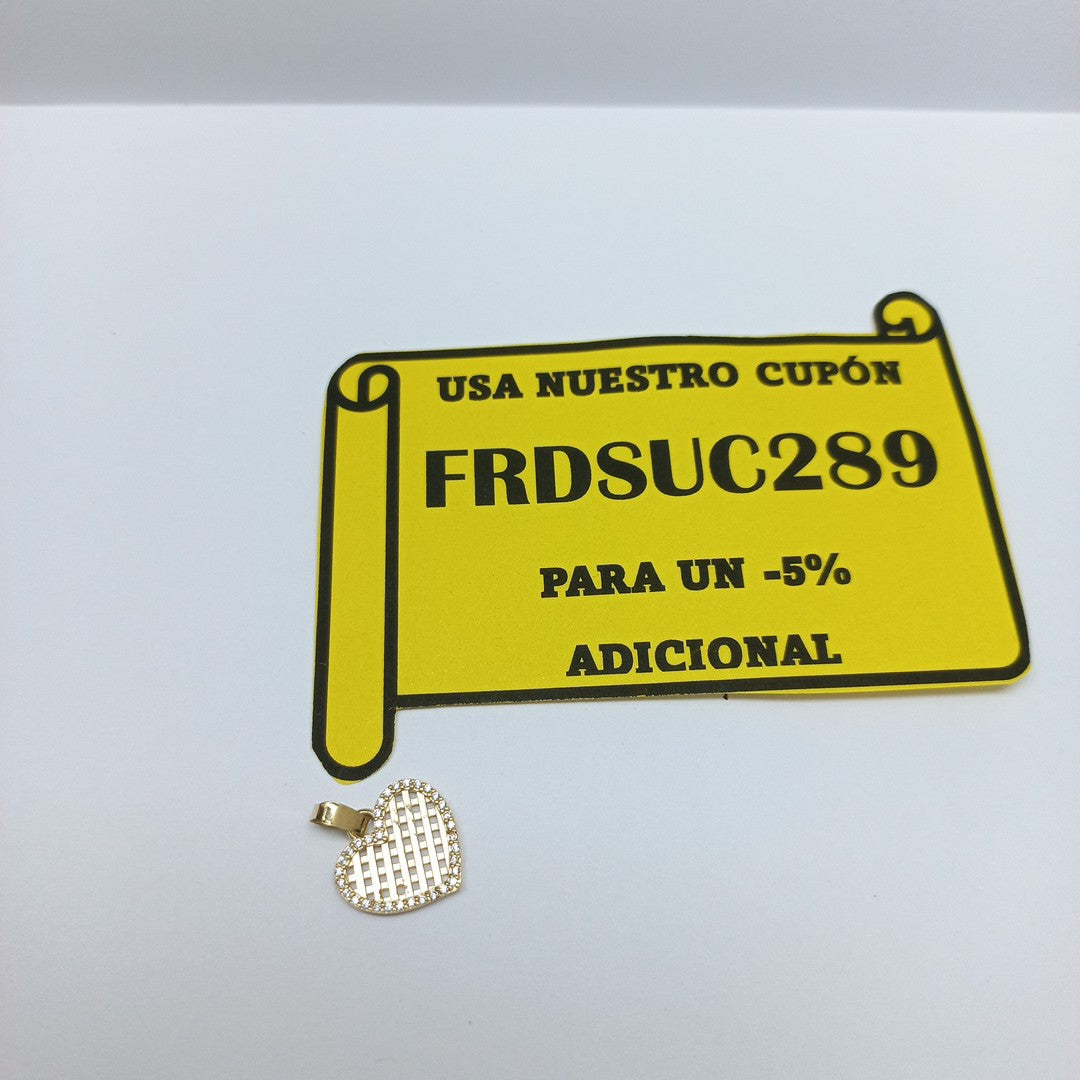 DIJE TEJIDO CORAZON CON CERCO DE CIRCONIAS 14K 1.2 GR (NUEVO)