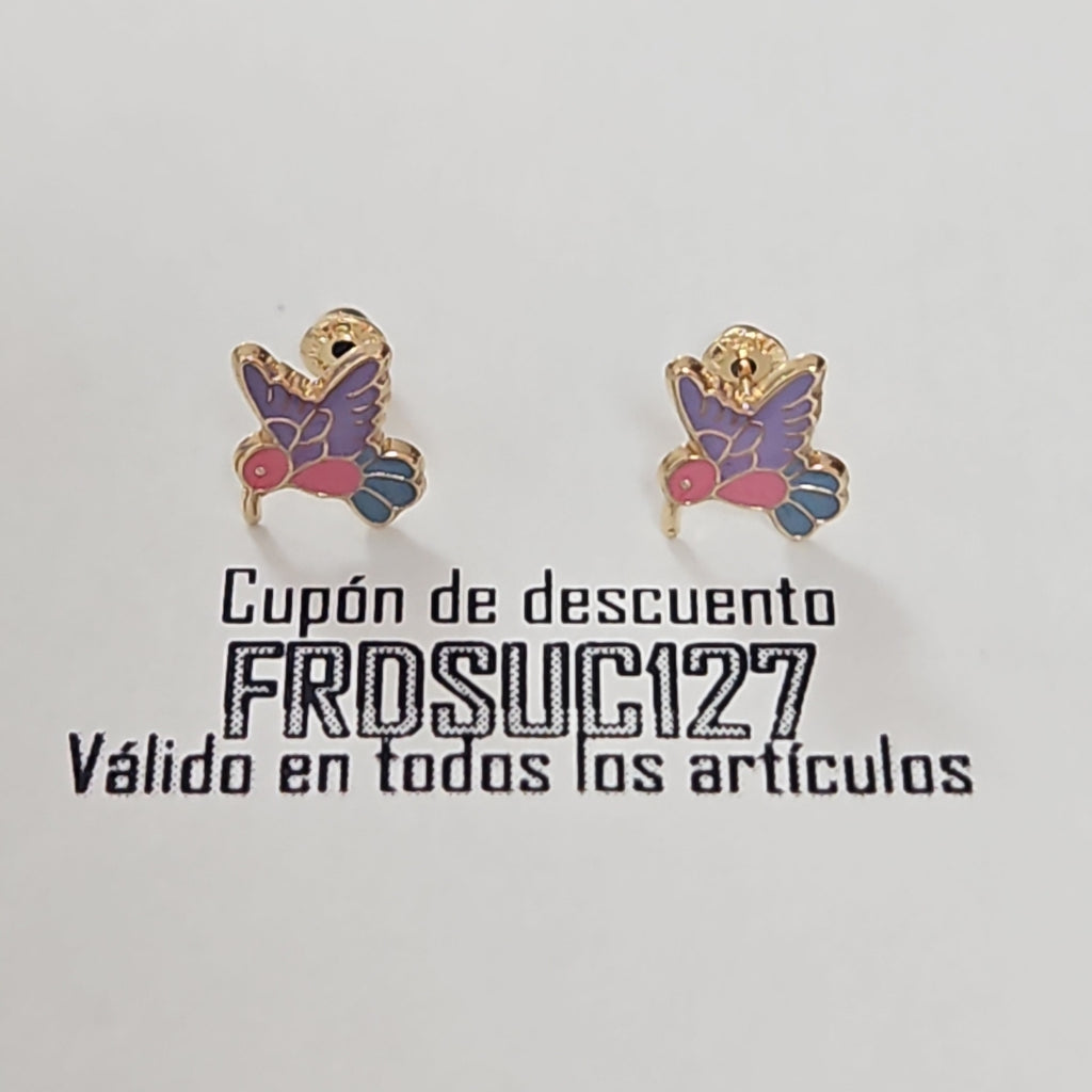 BROQUELES BROQUEL FIG COLIBRI ESMALTE ROSA 14K 0.2138 GR (NUEVO)