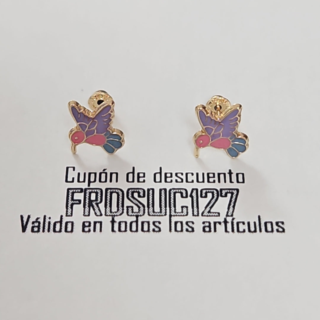 BROQUELES BROQUEL FIG COLIBRI ESMALTE ROSA 14K 0.2138 GR (NUEVO)