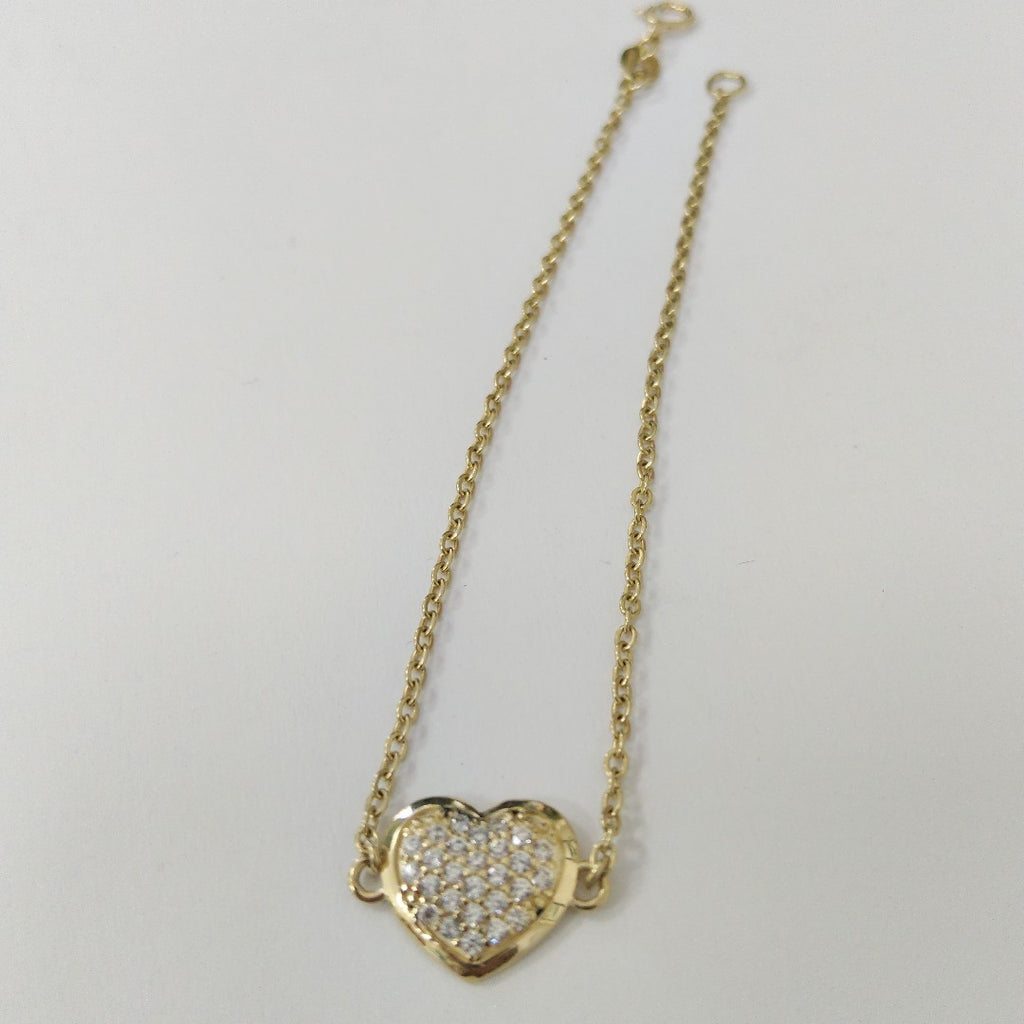 PULSERA TEJIDO ESPECIAL C CORAZON CIRCONIAS 14K 18 CM 2.1 GR (NUEVO)