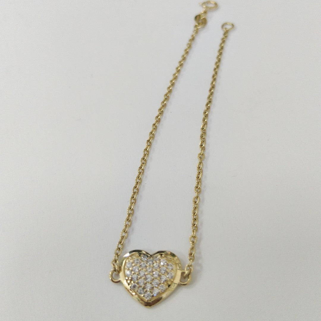 PULSERA TEJIDO ESPECIAL C CORAZON CIRCONIAS 14K 18 CM 2.1 GR (NUEVO)