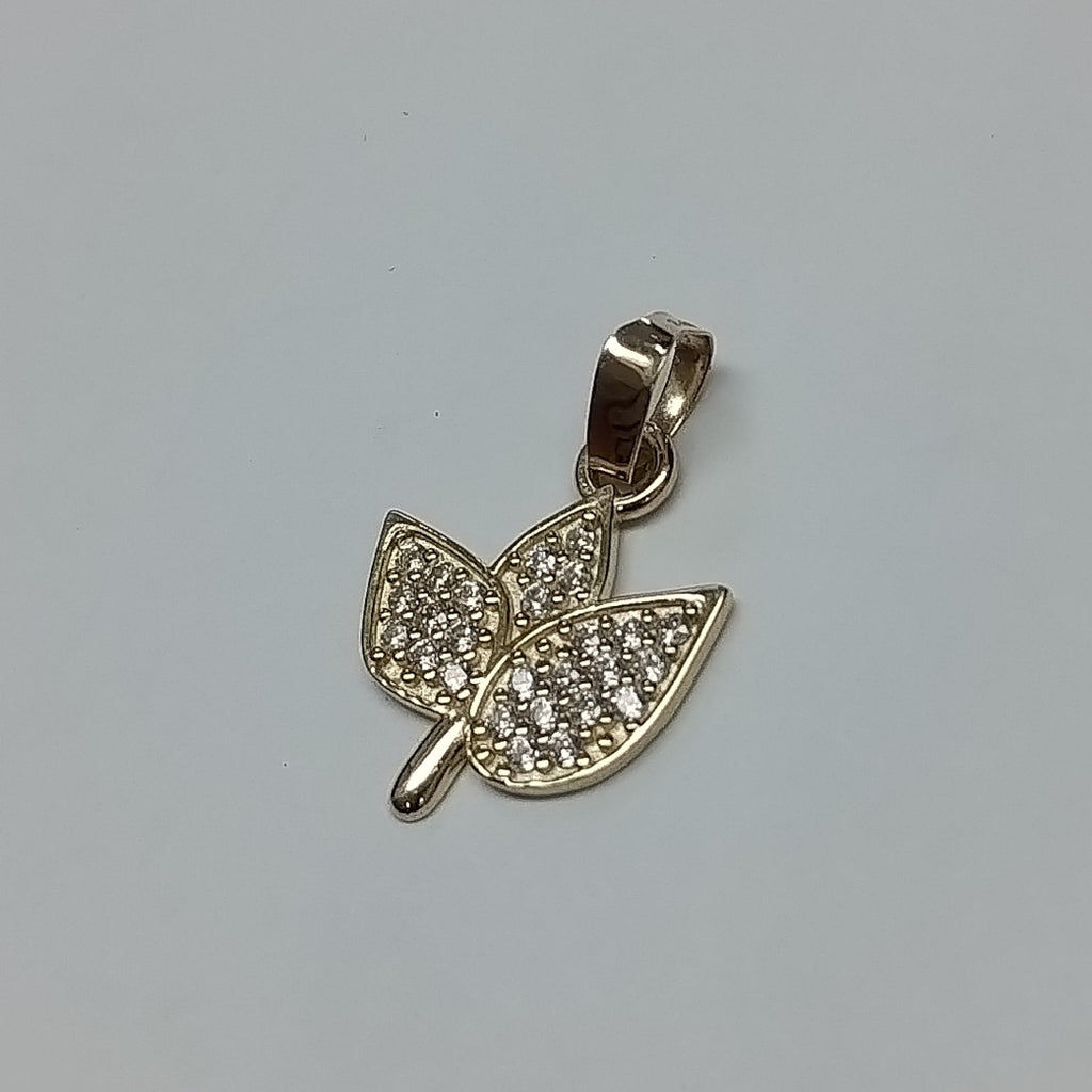 DIJE TEJIDO HOJAS CON CIRCONIAS 14K 1 GR (NUEVO)