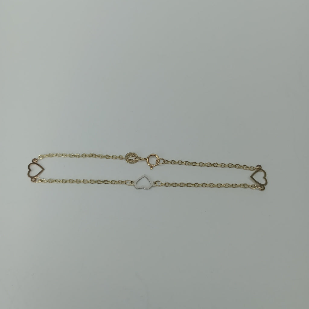 PULSERA ESPECIAL CON CORAZONES 14K 18 CM 1.2 GR (NUEVO)
