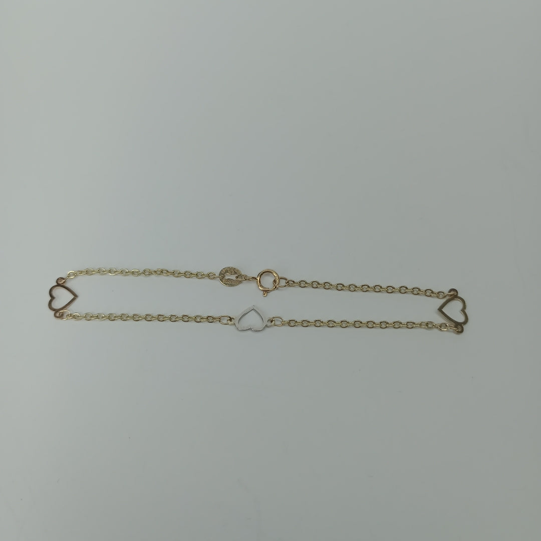 PULSERA ESPECIAL CON CORAZONES 14K 18 CM 1.2 GR (NUEVO)