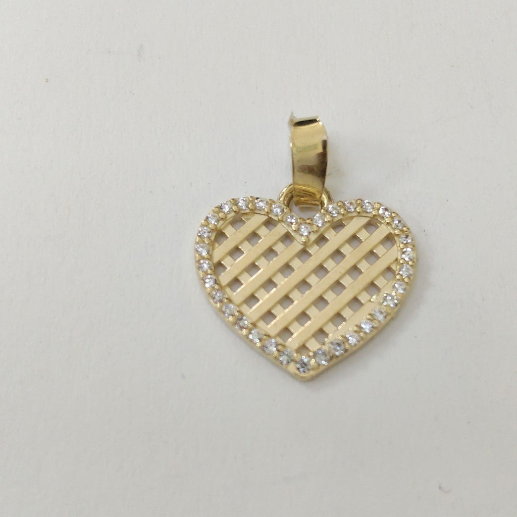 DIJE TEJIDO CORAZON CON CERCO DE CIRCONIAS 14K 1.1 GR (NUEVO)