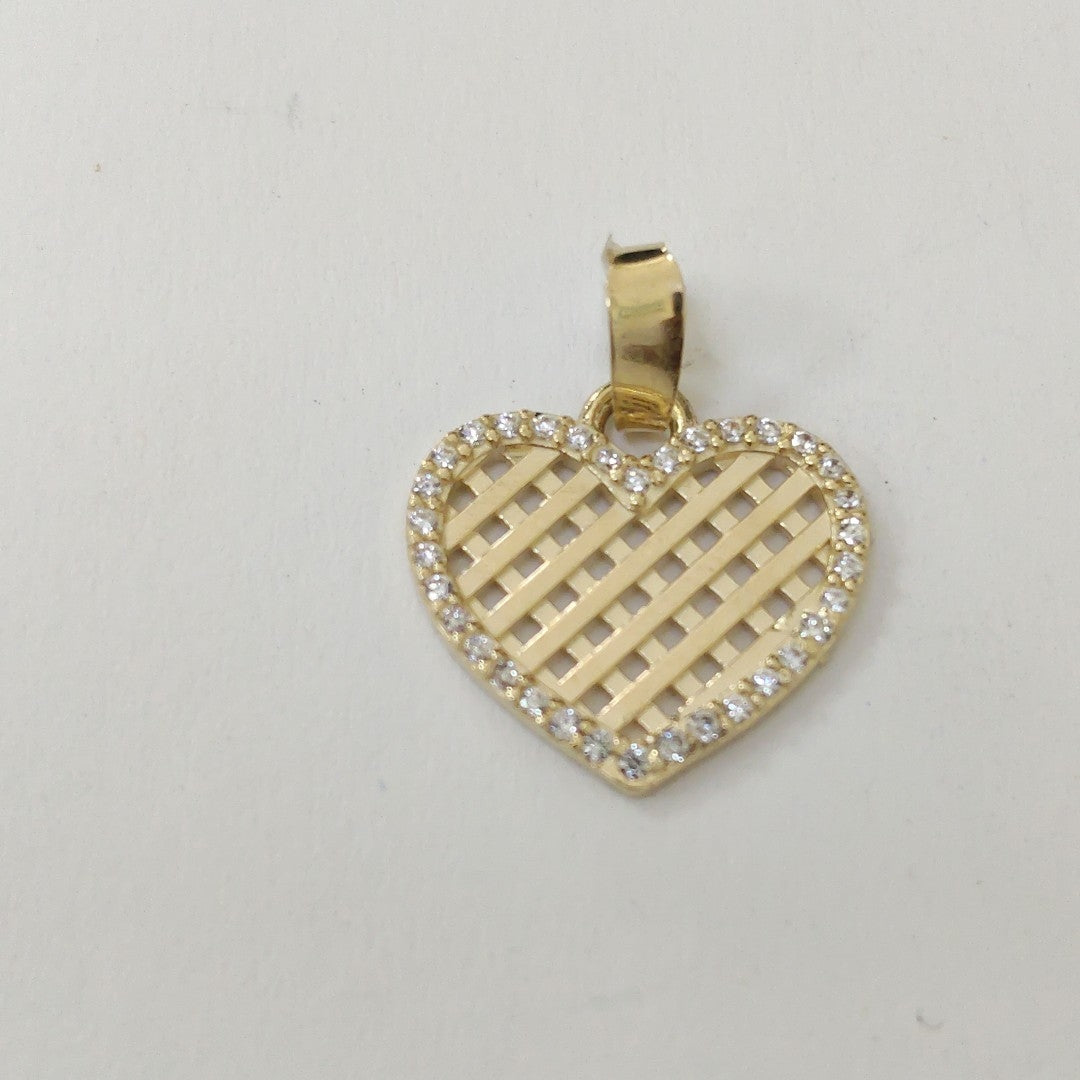 DIJE TEJIDO CORAZON CON CERCO DE CIRCONIAS 14K 1.1 GR (NUEVO)