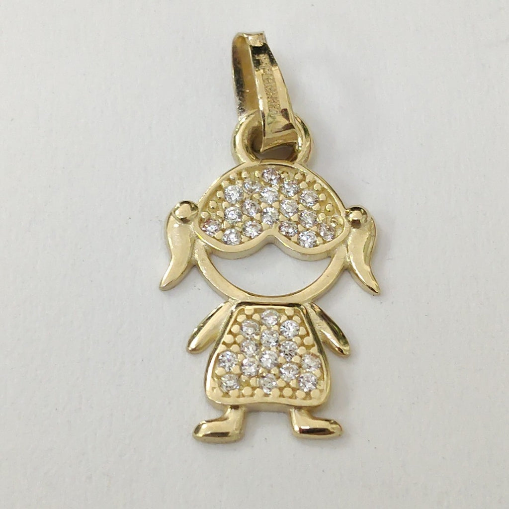 DIJE TEJIDO NIÑA CON CIRCONIAS 14K 0.9 GR (NUEVO)