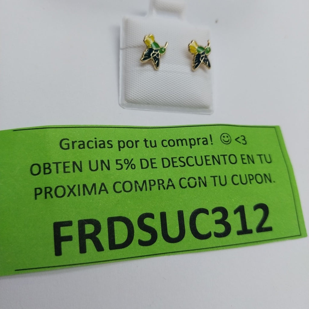 BROQUELES BROQUEL FIG COLIBRI ESMALTE VERDE 14K 0.2138 GR (NUEVO)