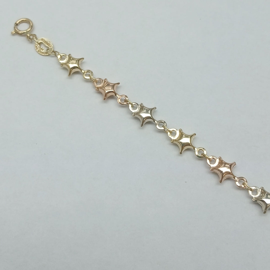 PULSERA TEJIDO ESPECIAL ESTRELLAS COMBINADAS 14K 18 CM 2.3 GR (NUEVO)