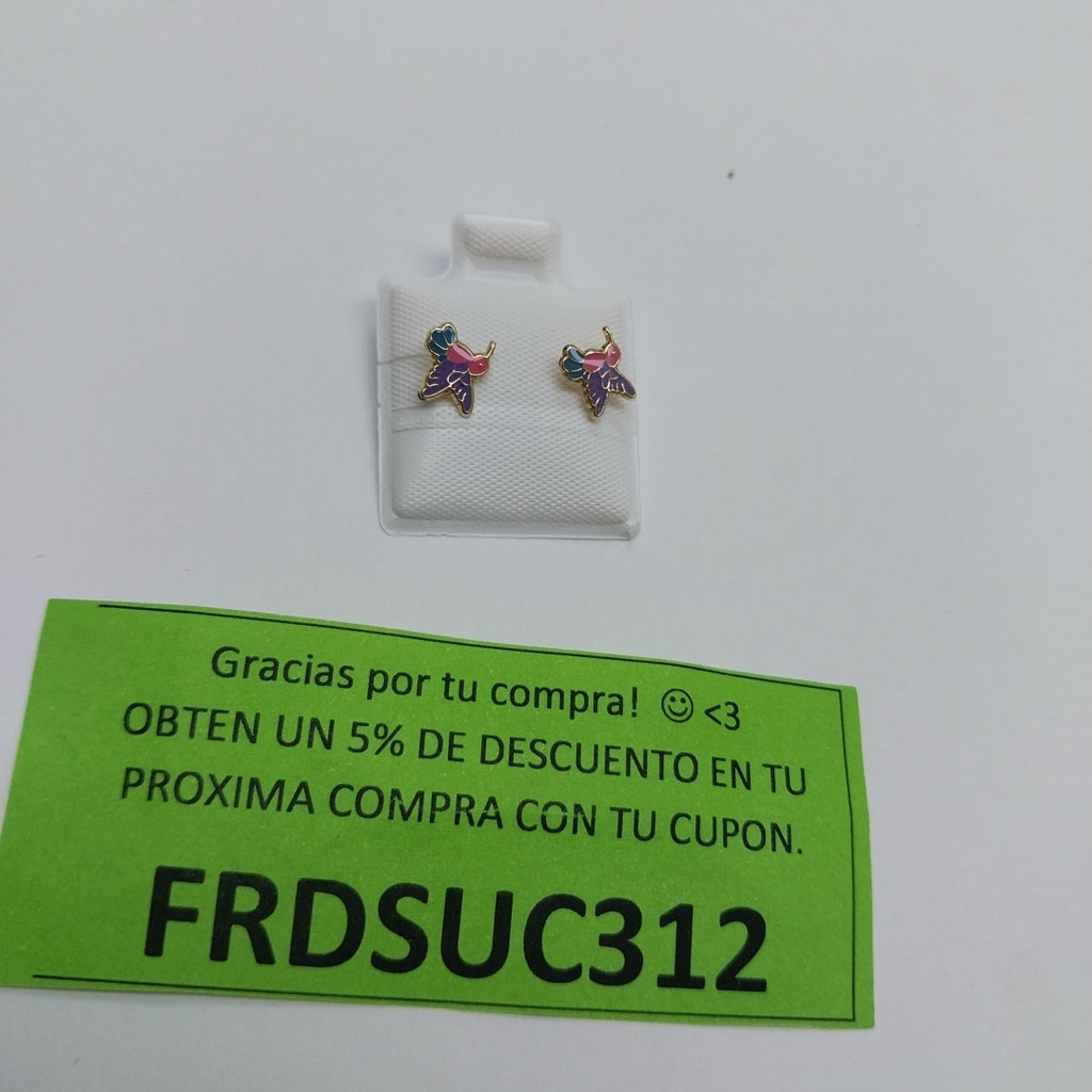 BROQUELES BROQUEL FIG COLIBRI ESMALTE ROSA 14K 0.2138 GR (NUEVO)