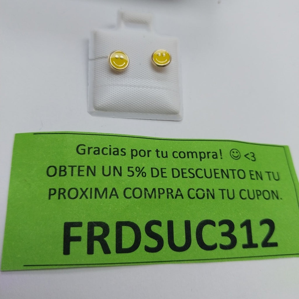 BROQUELES BROQUEL FIG SONRISA ESMALTE AMARILLO 14K 0.2074 GR (NUEVO)