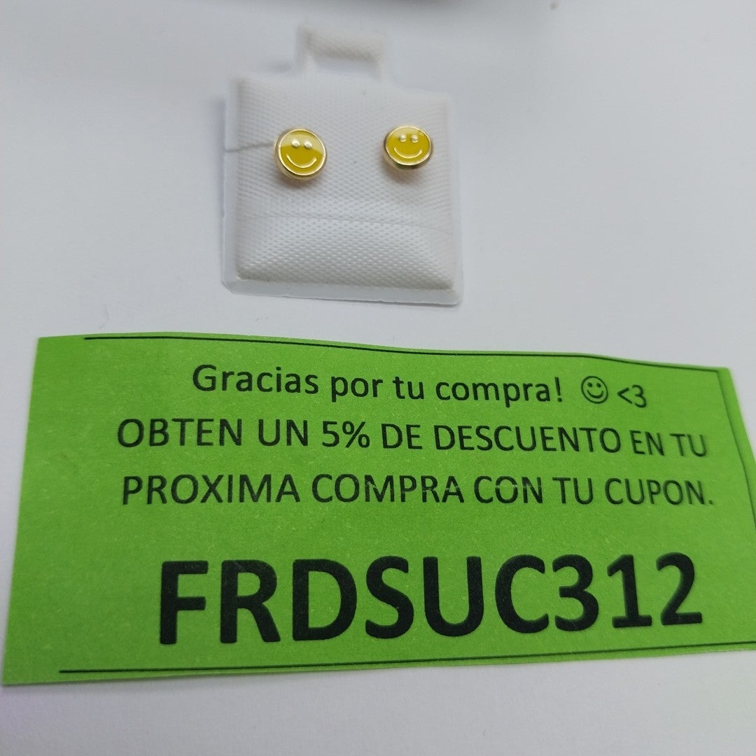 BROQUELES BROQUEL FIG SONRISA ESMALTE AMARILLO 14K 0.2074 GR (NUEVO)