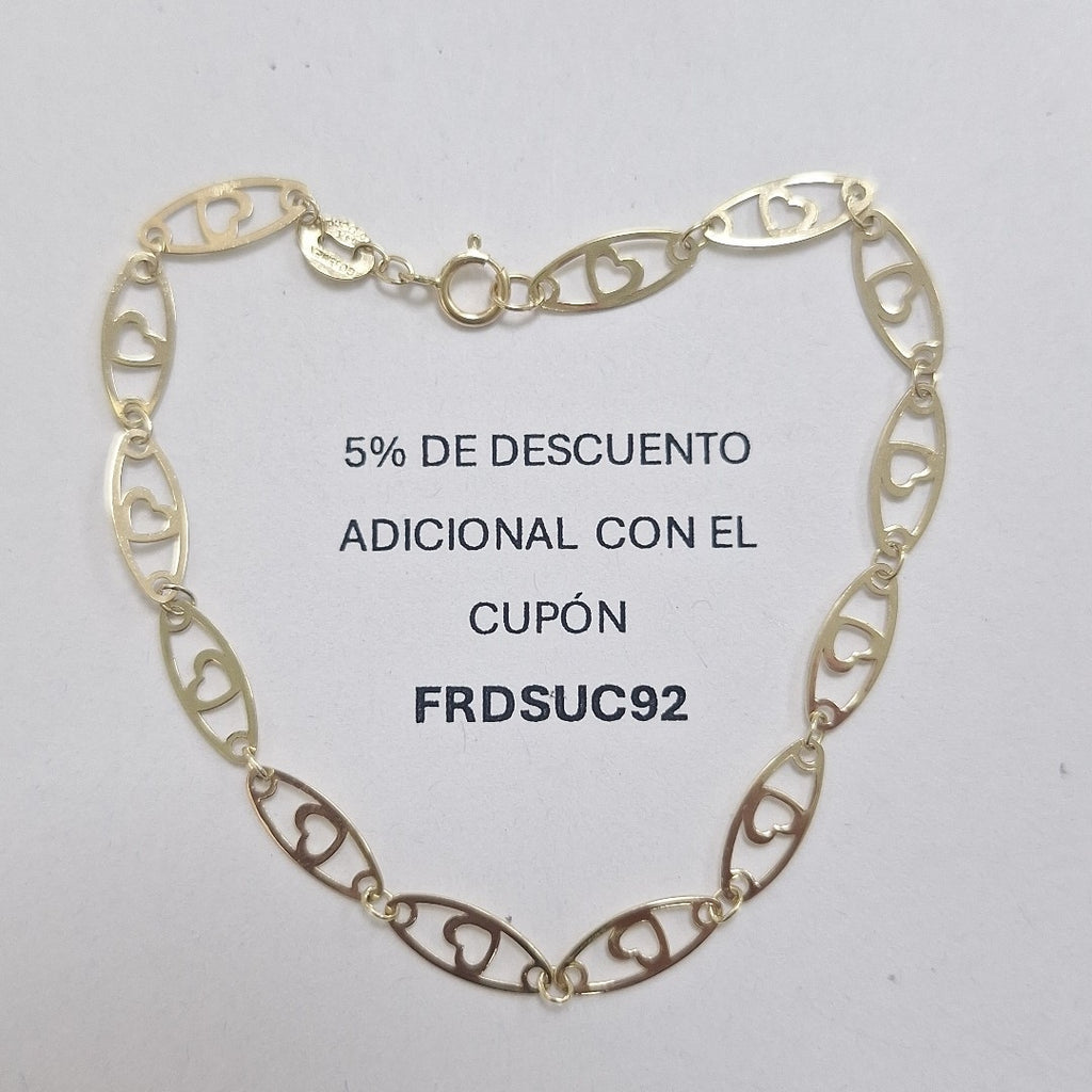 PULSERA TEJIDO ESPECIAL CON CORAZON 14K 18 CM 1.3 GR (NUEVO)