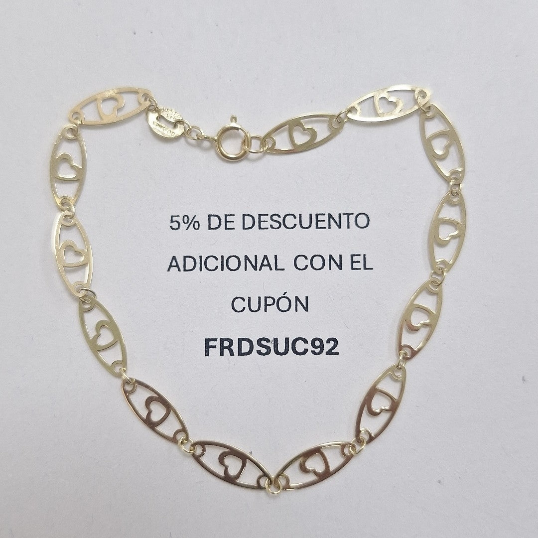 PULSERA TEJIDO ESPECIAL CON CORAZON 14K 18 CM 1.3 GR (NUEVO)