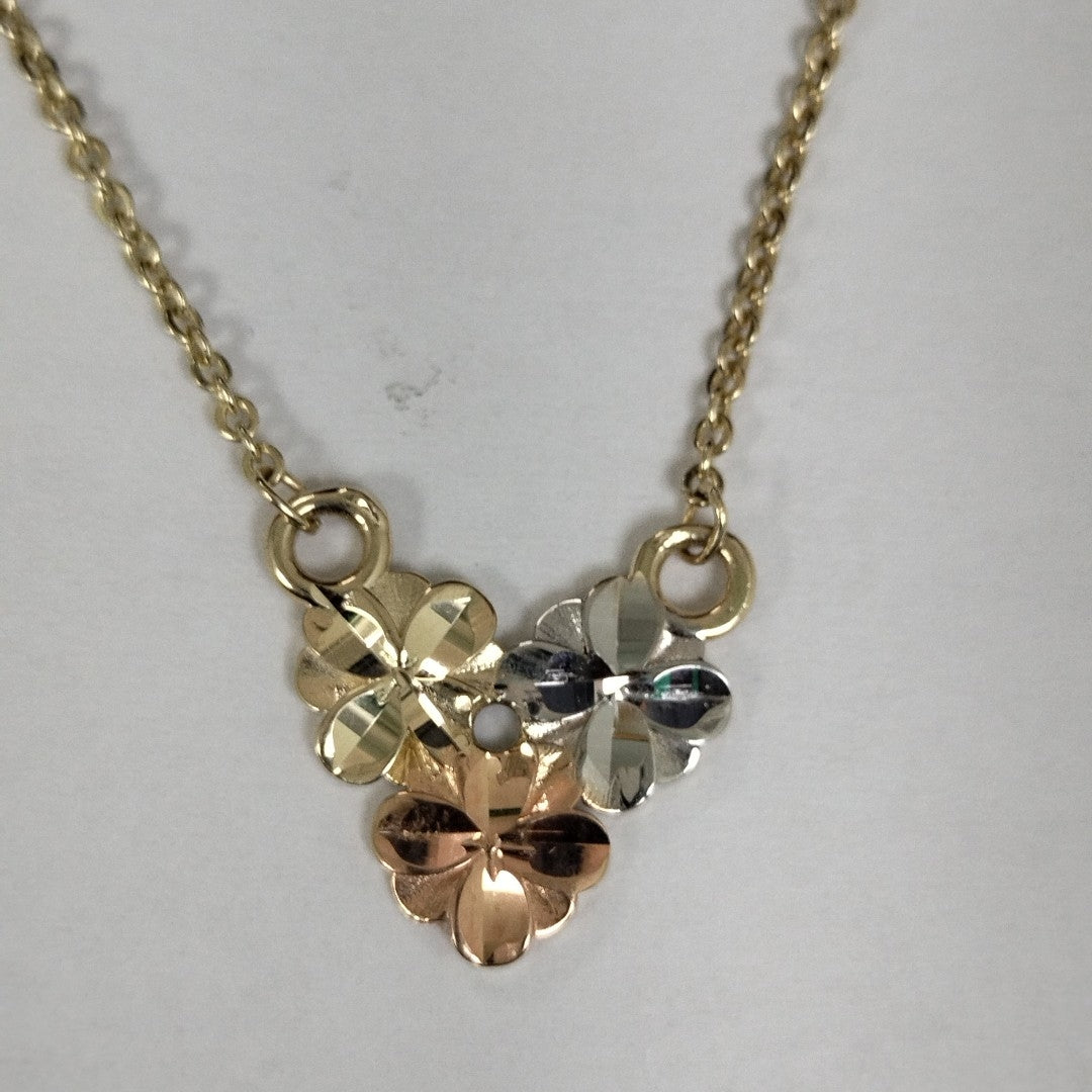 CADENA TEJIDO GARGANTILLA ESPECIAL C FLORES 14K 45 CM 3 GR (NUEVO)
