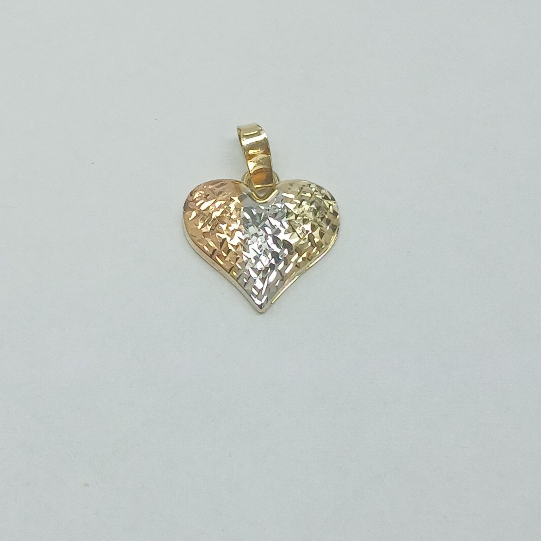 DIJE TEJIDO CORAZON LABRADO COMBINADO 14K 1.2 GR (NUEVO)
