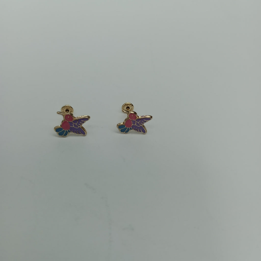 BROQUELES BROQUEL FIG COLIBRI ESMALTE ROSA 14K 0.2138 GR (NUEVO)