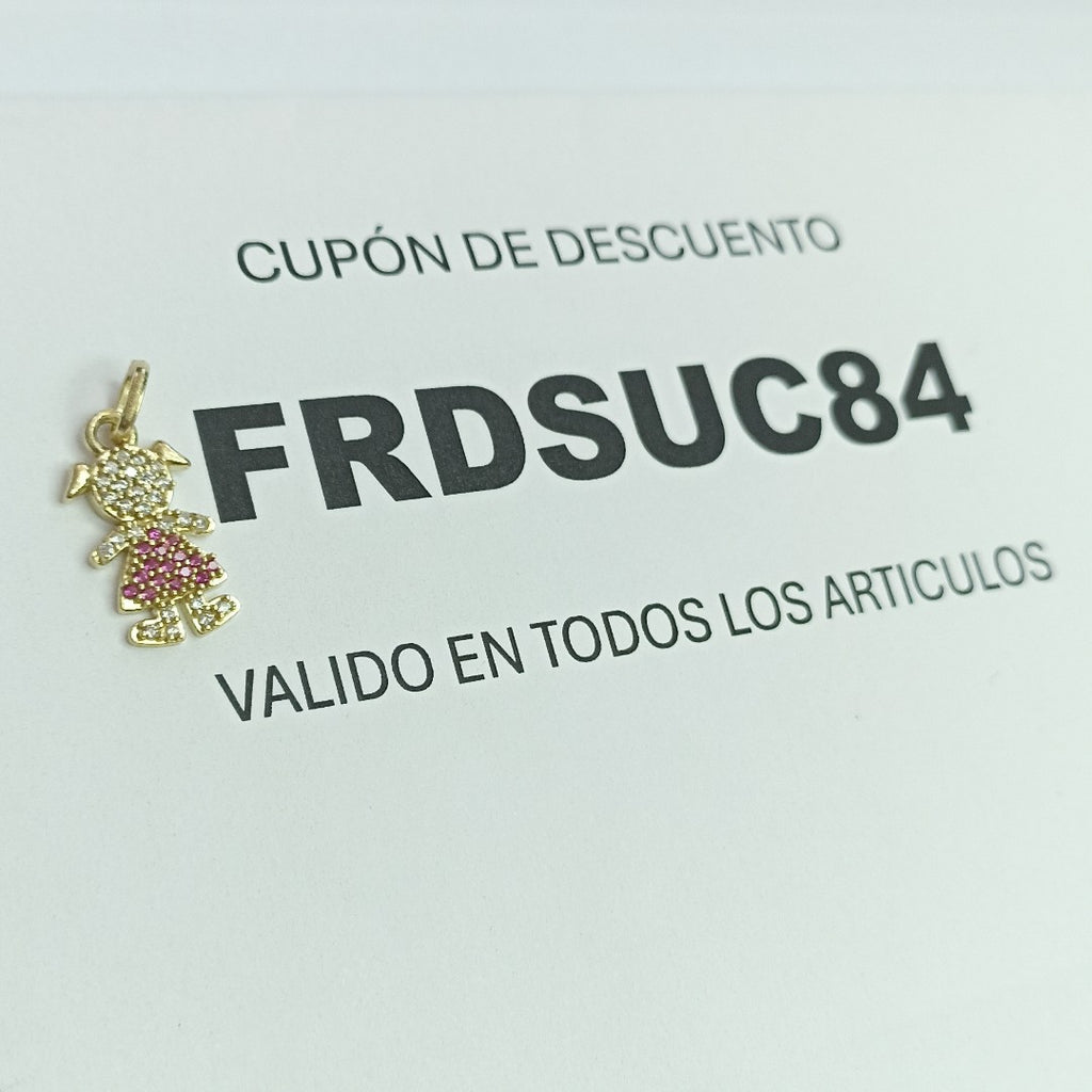 DIJE NIÑA CON CIRCONIAS Y PIEDRAS DE COLOR 10K 1.1 GR (NUEVO)