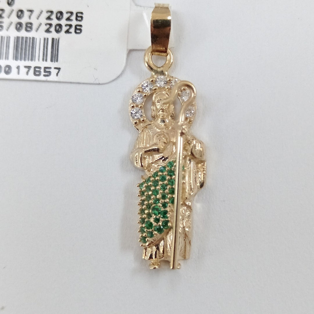 DIJE SAN JUDAS CON PIEDRAS DE COLOR 14K 1.7 GR (NUEVO)