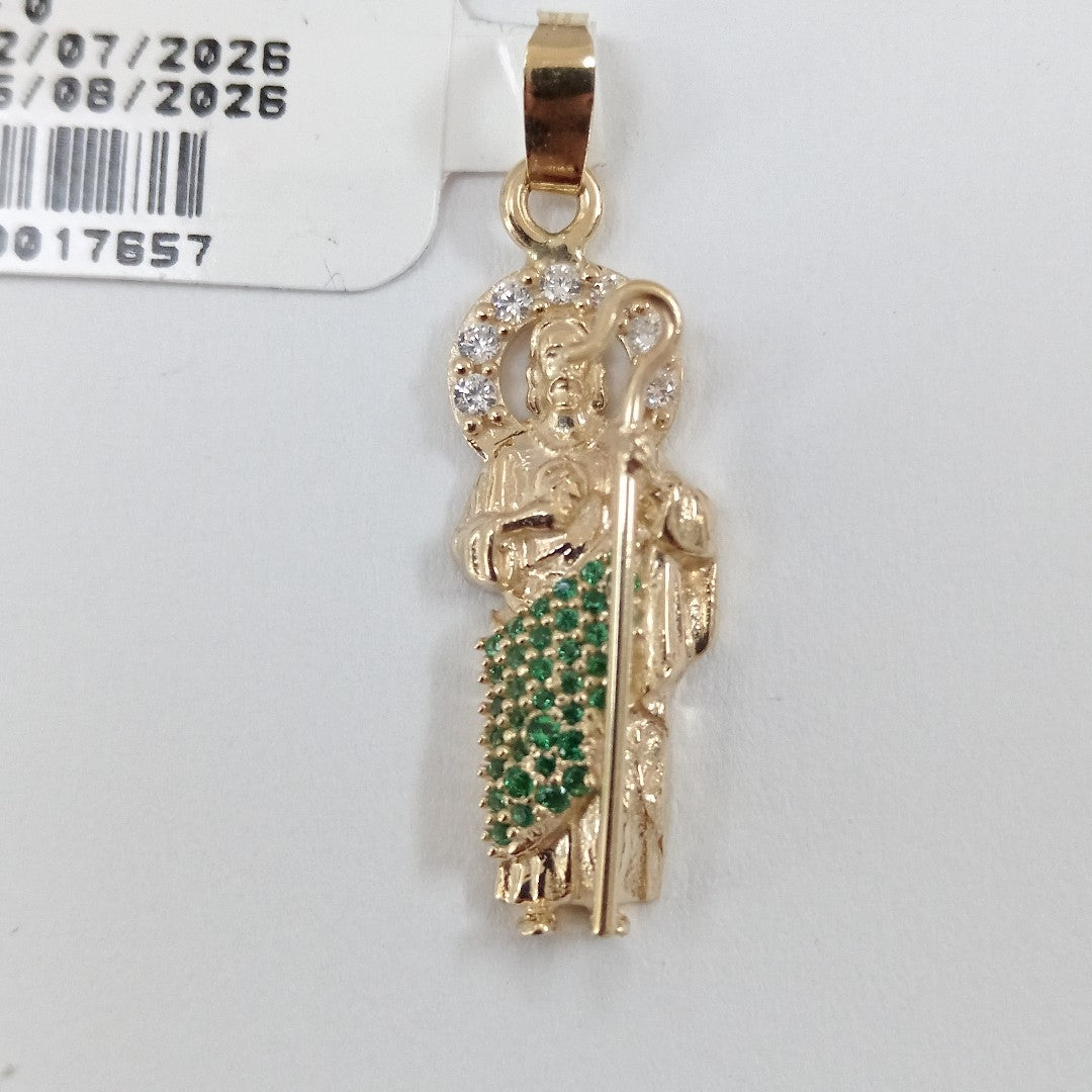 DIJE SAN JUDAS CON PIEDRAS DE COLOR 14K 1.7 GR (NUEVO)