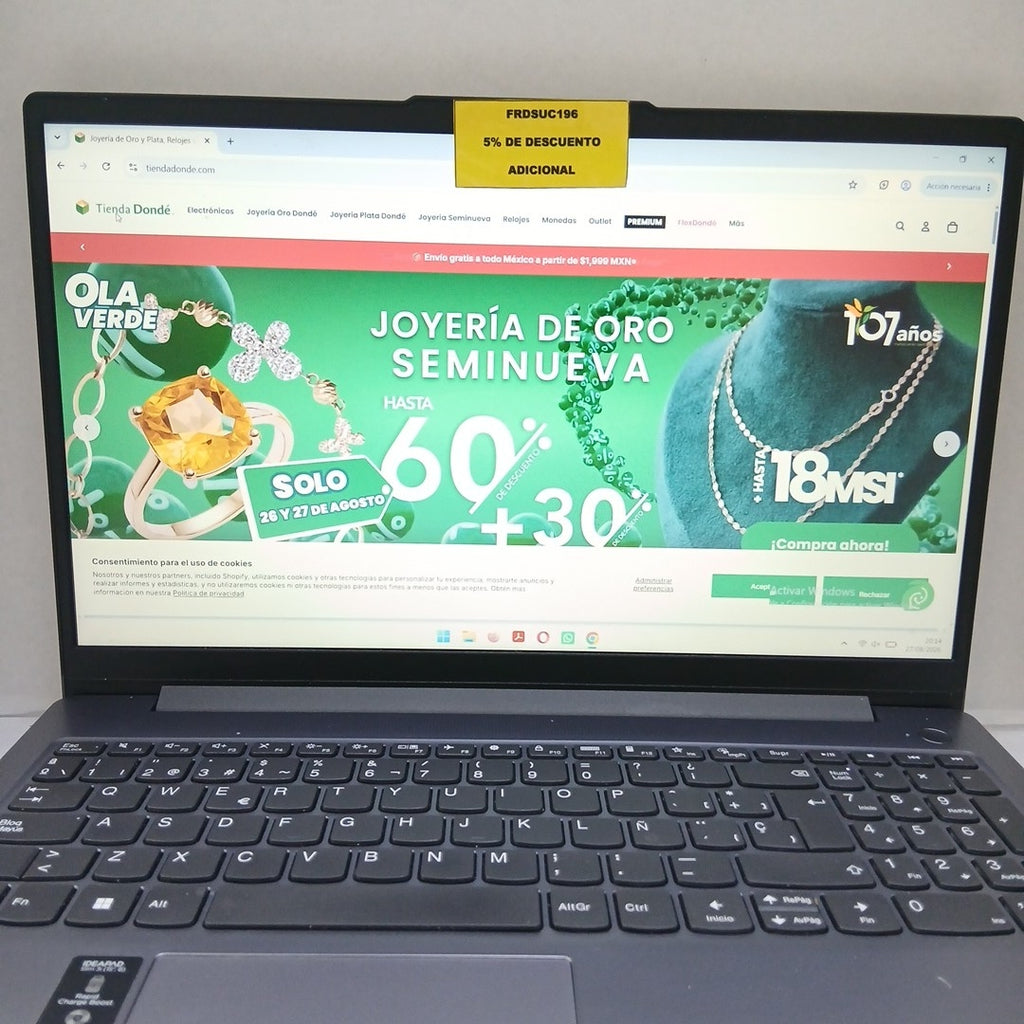 LAPTOP LENOVO IDEAPAD SLIM 3 15IRH8 (2024) 512 GB SSD 16 GB RAM (SEMINUEVO)