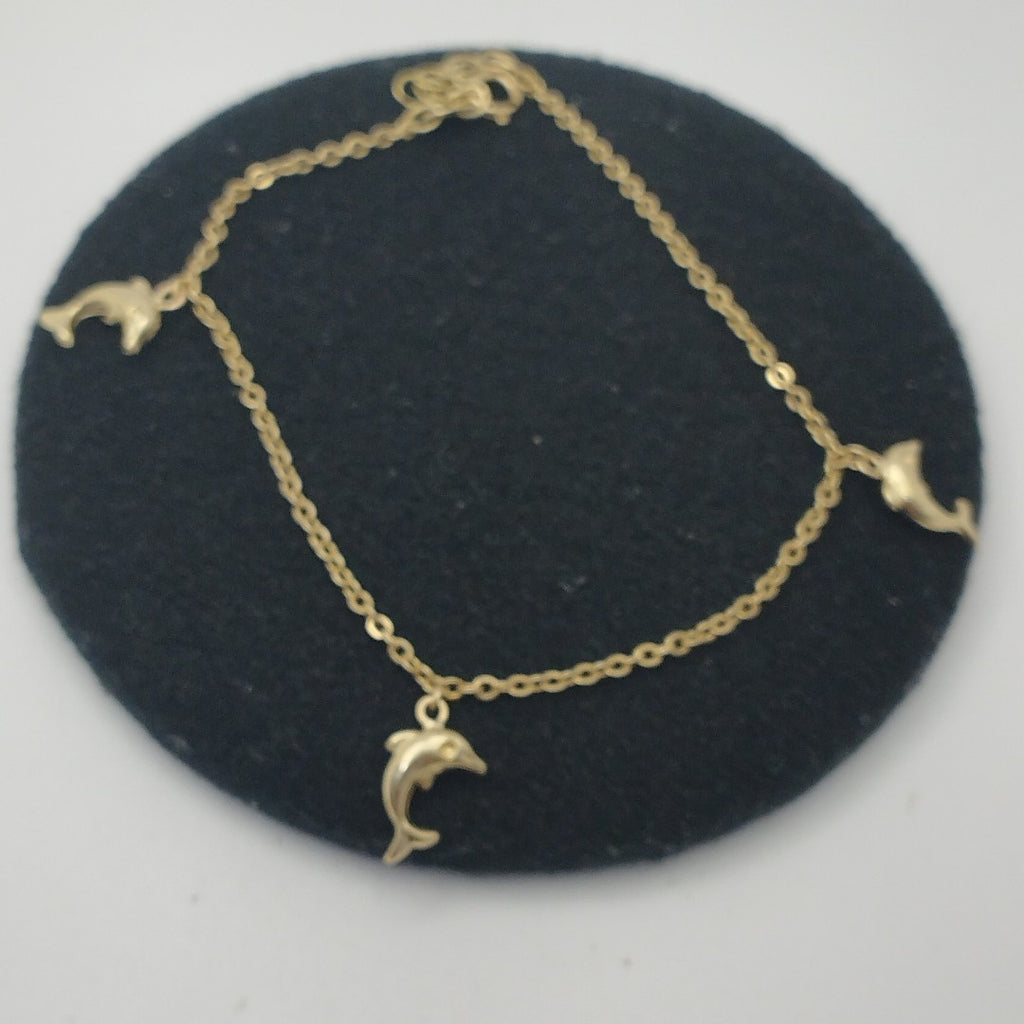 PULSERA ESPECIAL CON DIJES DELFINES 10K 18 CM 2 GR (NUEVO)