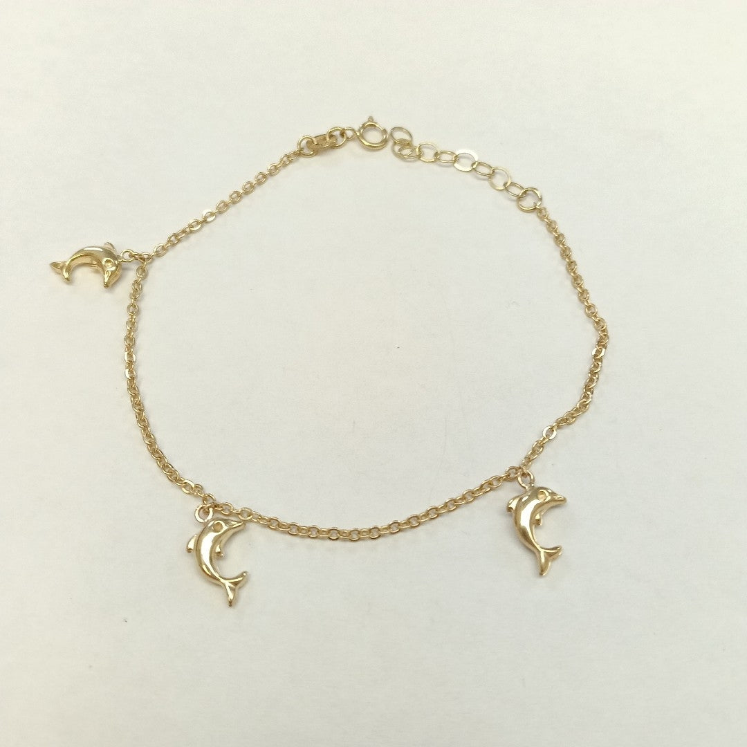 PULSERA ESPECIAL CON DIJES DELFINES 10K 18 CM 2 GR (NUEVO)