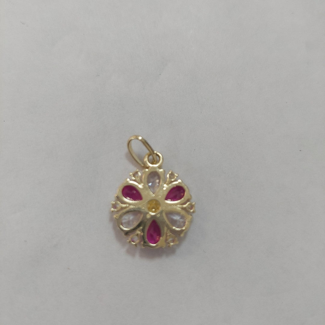 DIJE FLOR CIRCONIAS Y PIEDRAS DE COLOR 14K 2.5 GR (NUEVO)