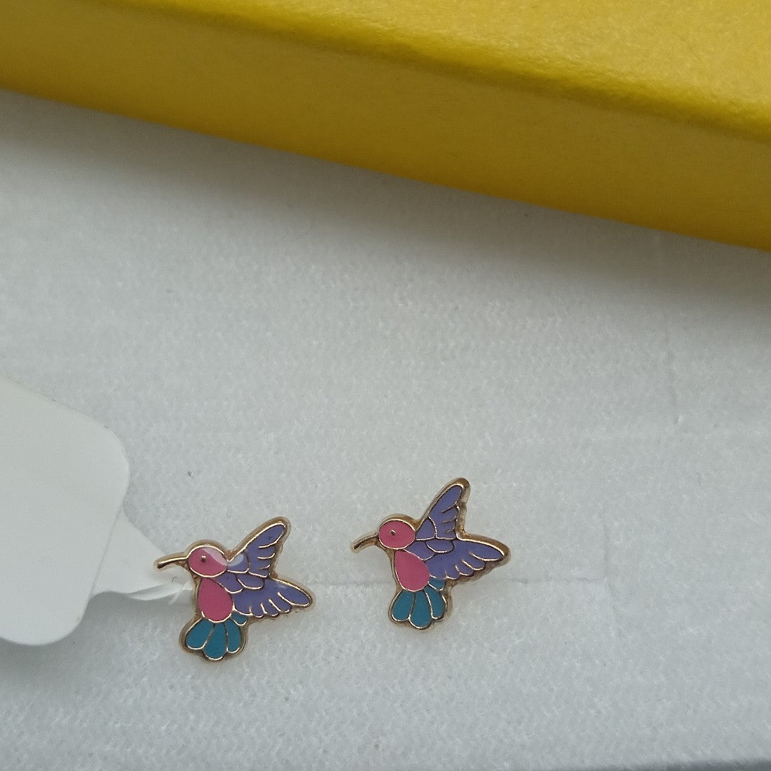 BROQUELES BROQUEL FIG COLIBRI ESMALTE ROSA 14K 0.2138 GR (NUEVO)