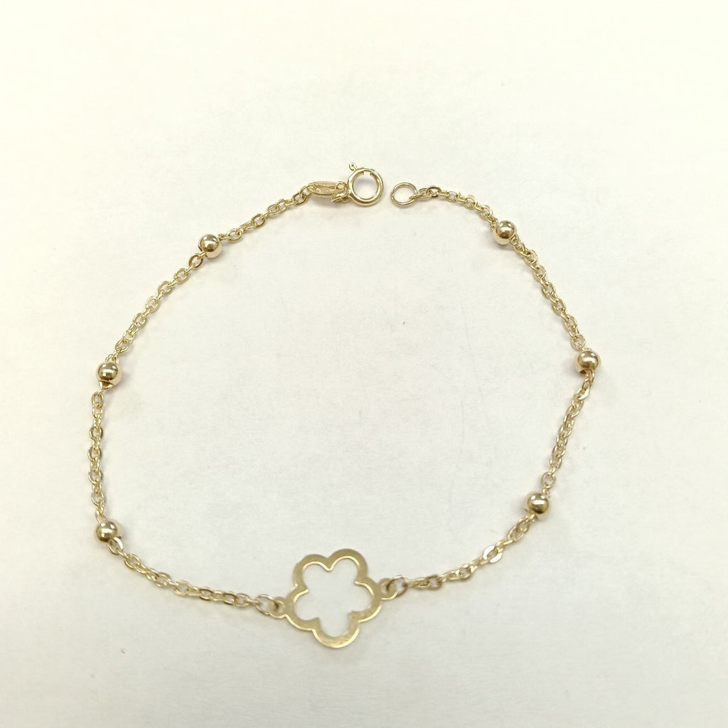 PULSERA TEJIDO ESPECIAL CON FLOR 14K 18 CM 1.6 GR (NUEVO)