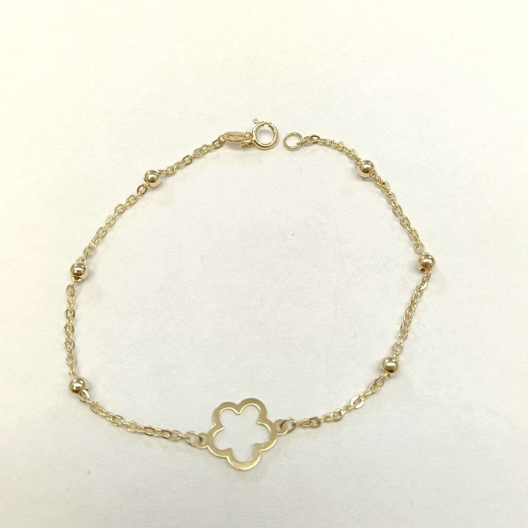 PULSERA TEJIDO ESPECIAL CON FLOR 14K 18 CM 1.6 GR (NUEVO)