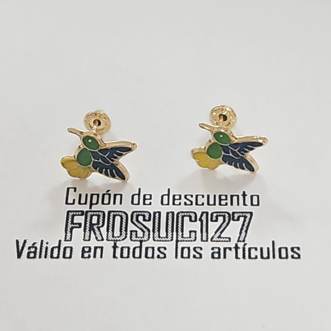 BROQUELES BROQUEL FIG COLIBRI ESMALTE VERDE 14K 0.2138 GR (NUEVO)