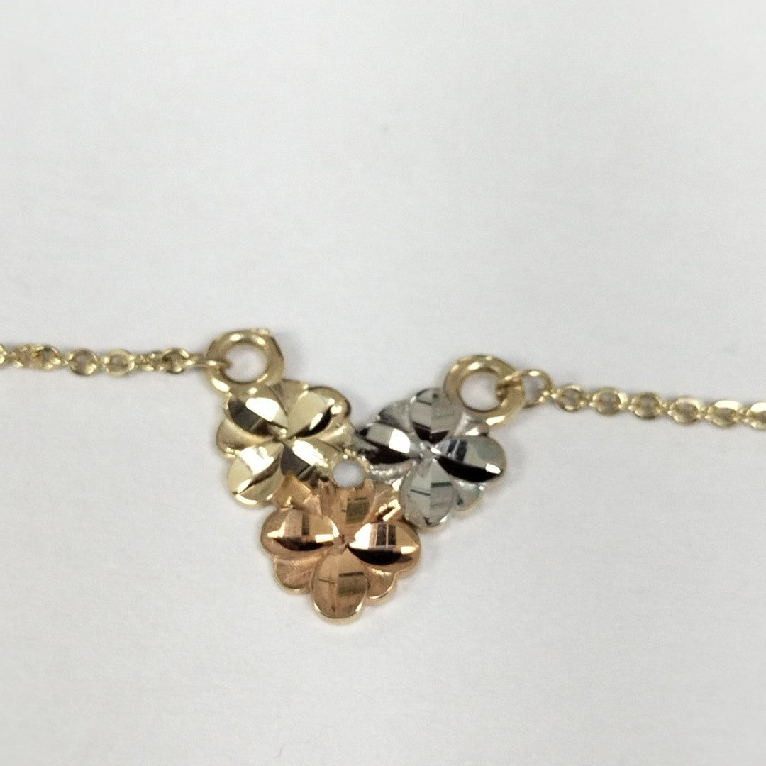 CADENA TEJIDO GARGANTILLA ESPECIAL C FLORES 14K 45 CM 3 GR (NUEVO)