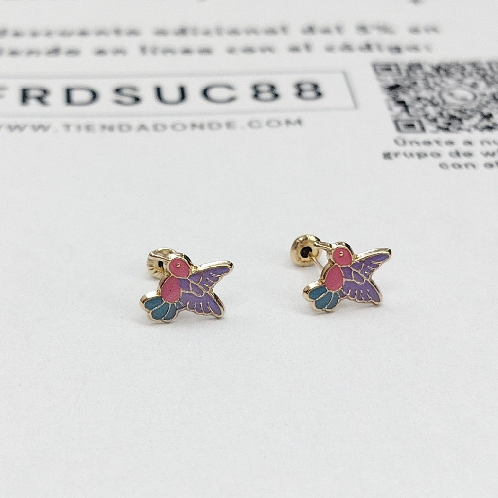 BROQUELES BROQUEL FIG COLIBRI ESMALTE ROSA 14K 0.2138 GR (NUEVO)