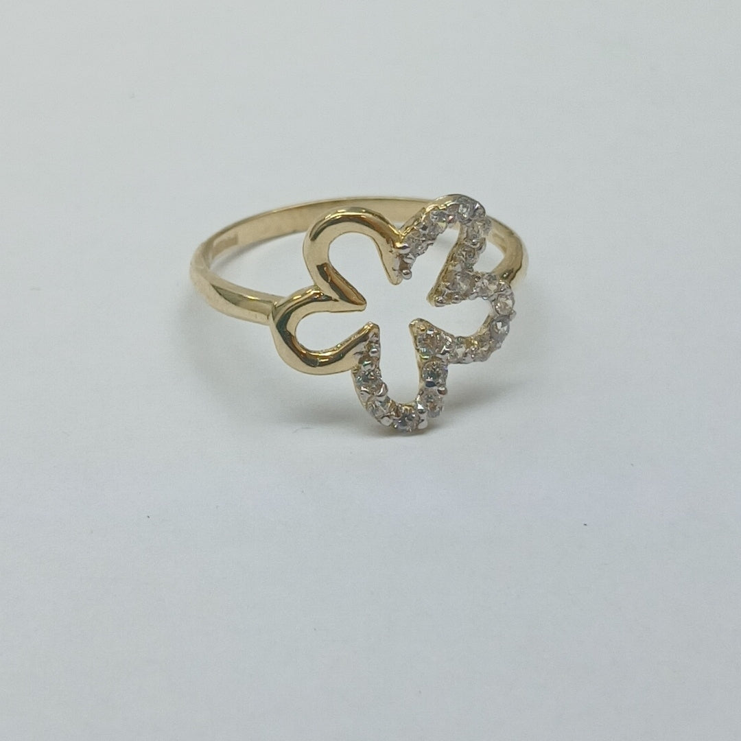 ANILLOS FIGURA FLOR CON CIRCONIA 14K TALLA 7 1.6 GR (NUEVO)
