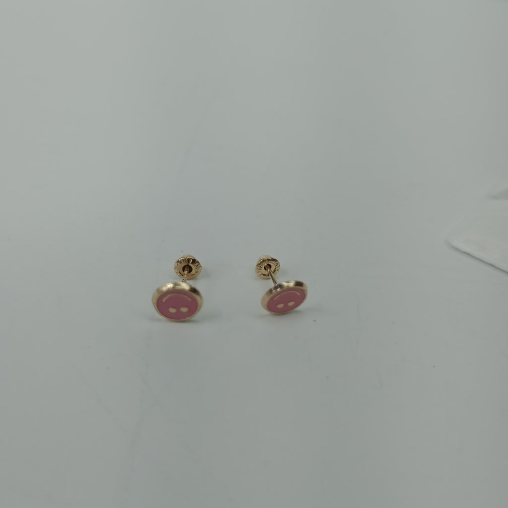 BROQUELES BROQUEL FIG SONRISA ESMALTE ROSA 14K 0.1696 GR (NUEVO)