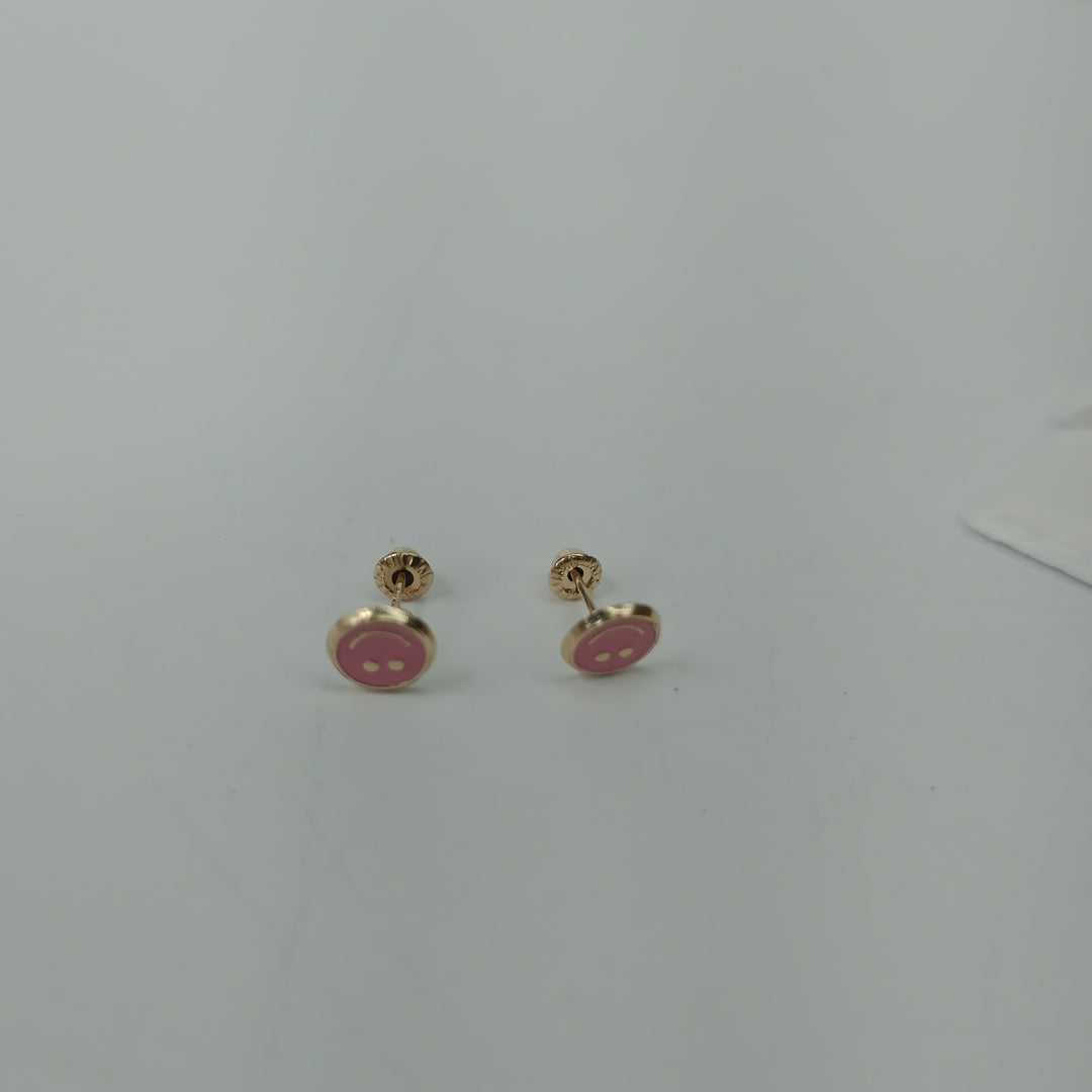 BROQUELES BROQUEL FIG SONRISA ESMALTE ROSA 14K 0.1696 GR (NUEVO)