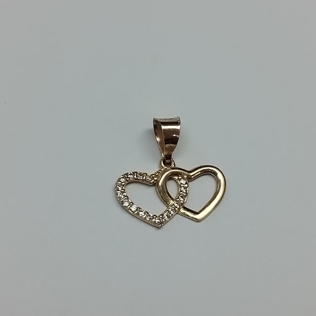 DIJE DOS CORAZONES UNIDOS C CIRCONIAS 14K 0.8 GR (NUEVO)