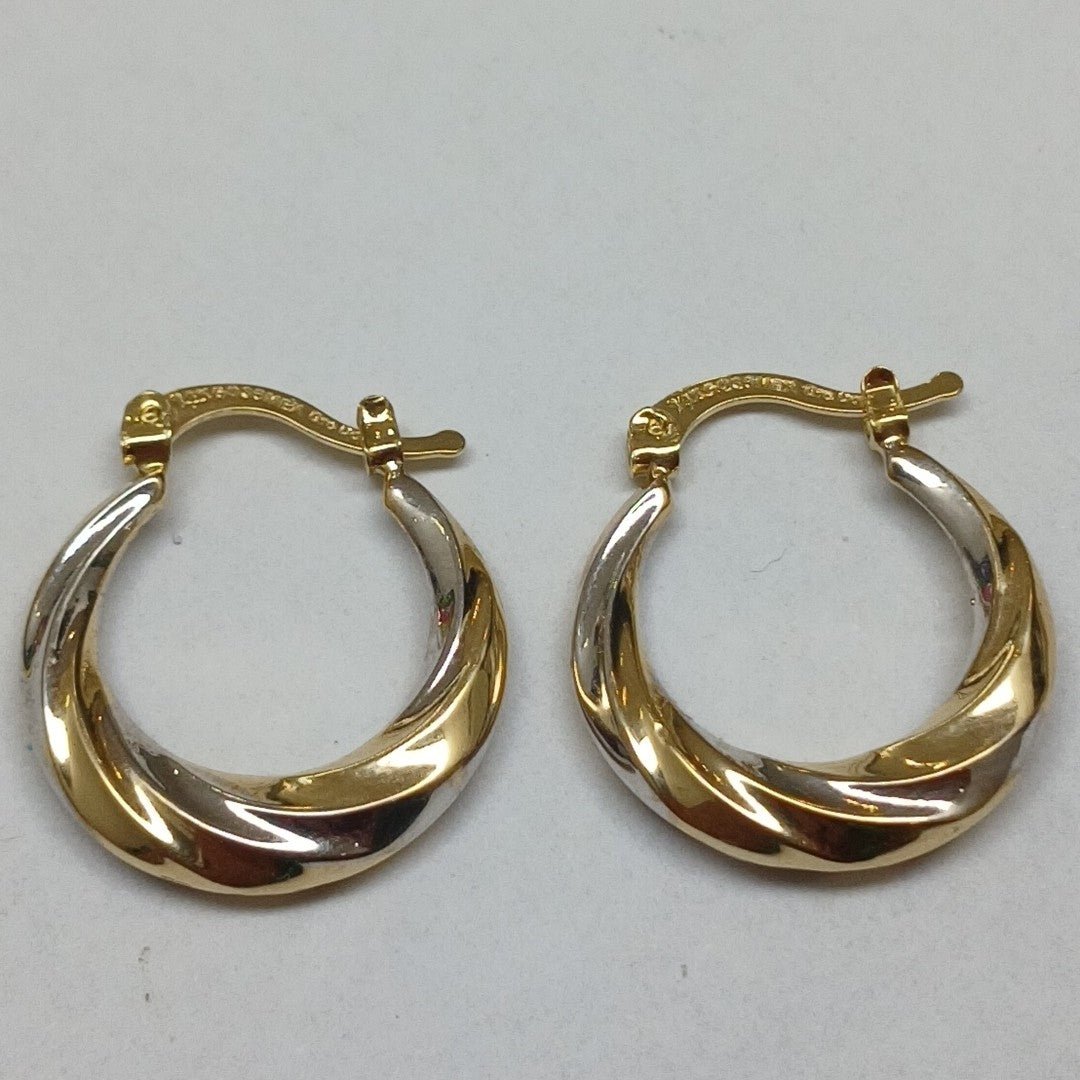 ARETES TEJIDO ARRACADA TRENZADA COMBINADA 14K 1.8 GR (NUEVO)