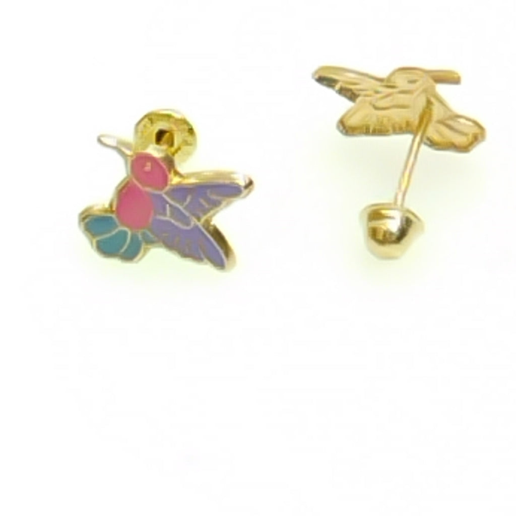 BROQUELES BROQUEL FIG COLIBRI ESMALTE ROSA 14K 0.2138 GR (NUEVO)