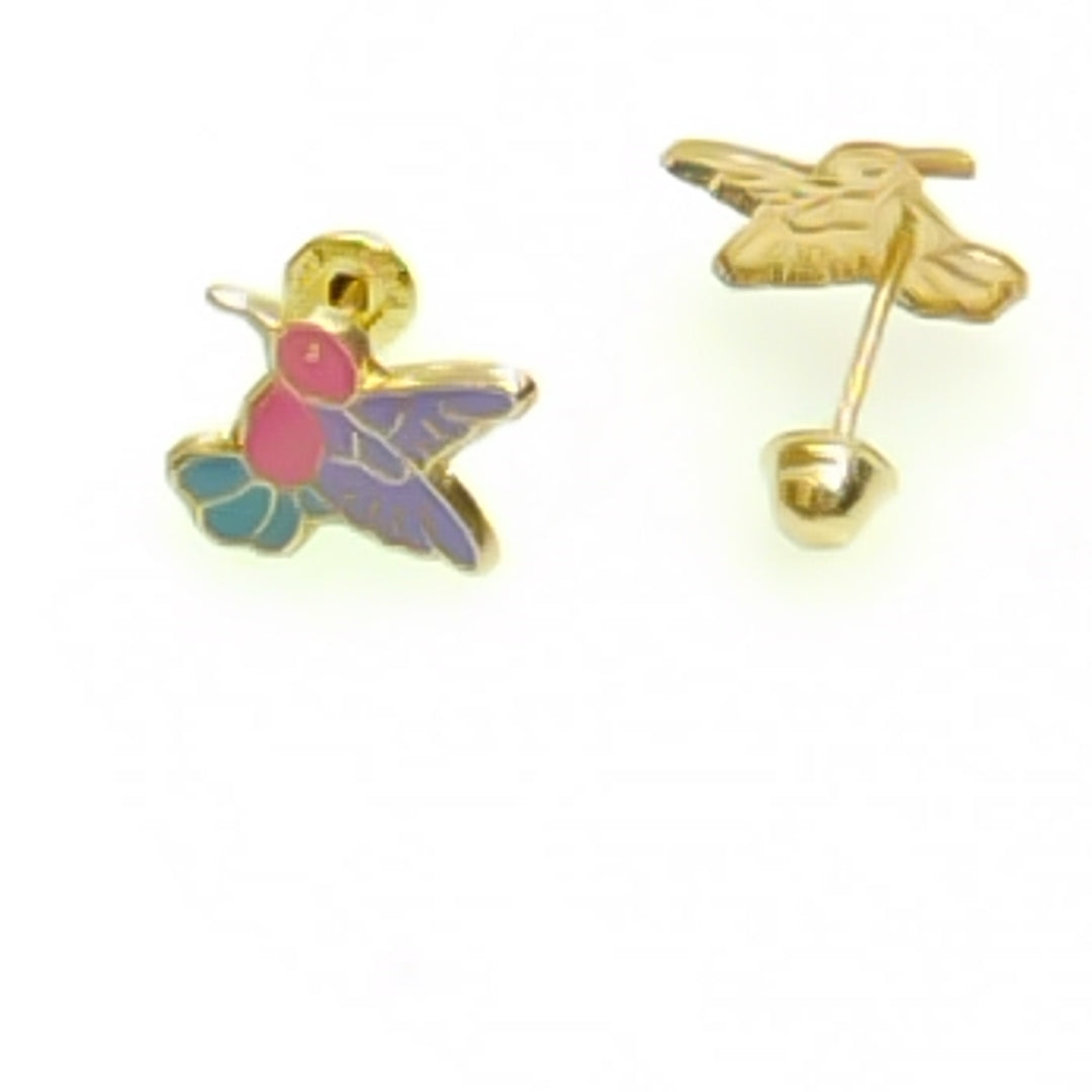 BROQUELES BROQUEL FIG COLIBRI ESMALTE ROSA 14K 0.2138 GR (NUEVO)