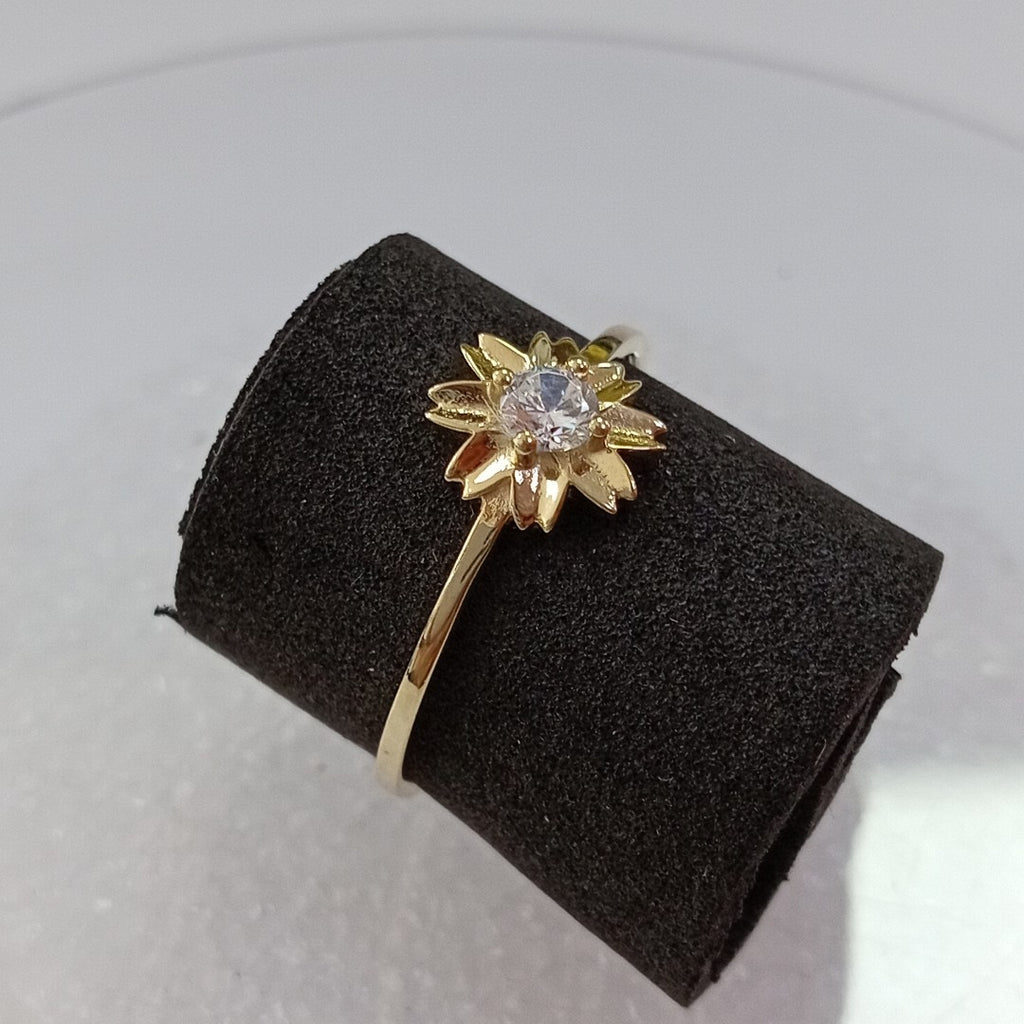 ANILLOS FLOR Y CIRCONIA 14K TALLA 8 0.9 GR (NUEVO)