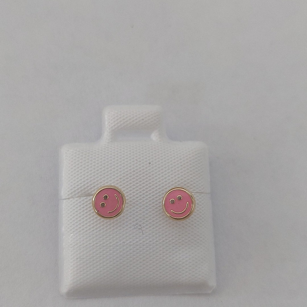 BROQUELES BROQUEL FIG SONRISA ESMALTE ROSA 14K 0.1696 GR (NUEVO)