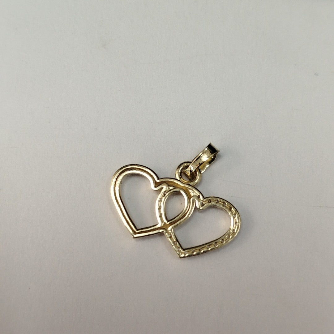 DIJE TEJIDO DOS CORAZONES CON CIRCONIAS 14K 1.5 GR (NUEVO)