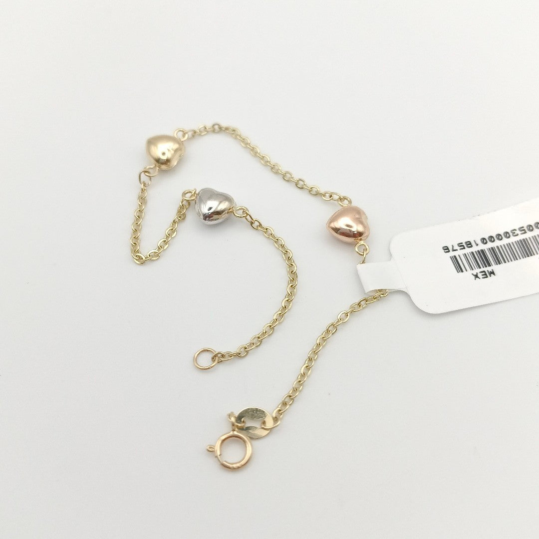 PULSERA ESP CON CORAZONES COMBINADOS 14K 18 CM 1.6 GR (NUEVO)