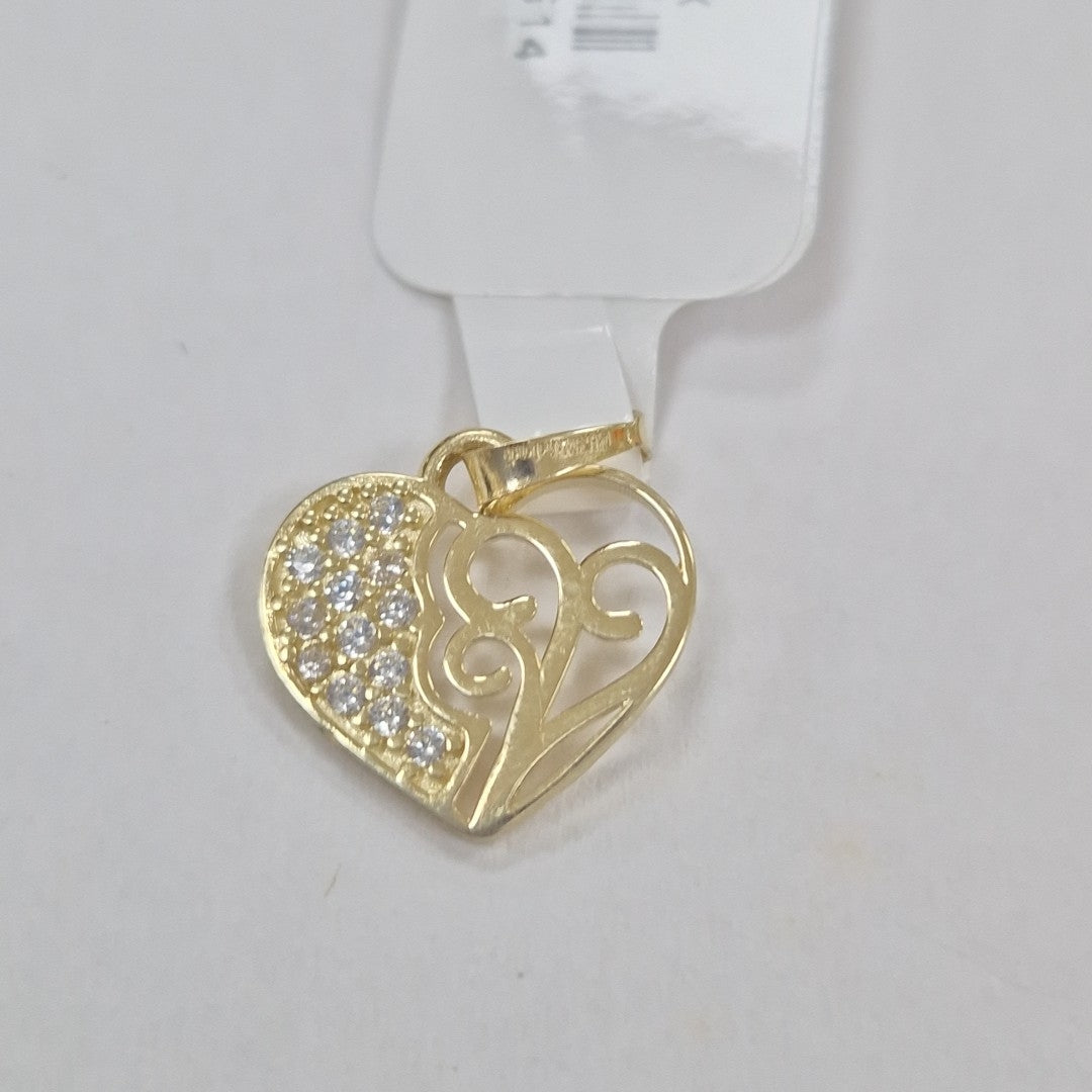DIJE TEJIDO CORAZON CON CIRCONIAS Y ARBOL DE LA VIDA 14K 0.8 GR (NUEVO)