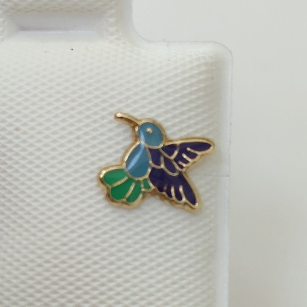 BROQUELES BROQUEL FIG COLIBRI ESMALTE AZUL 14K 0.2138 GR (NUEVO)