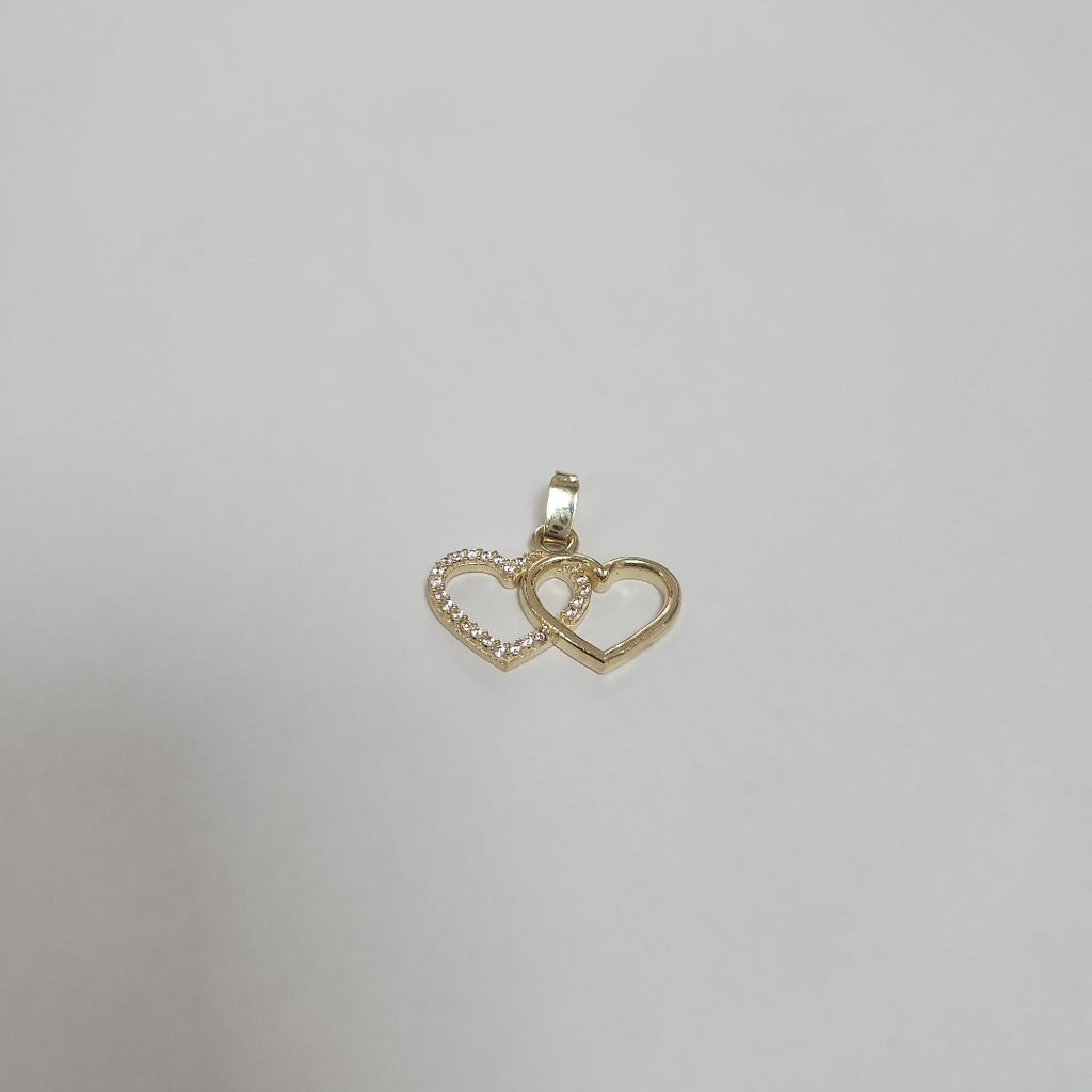 DIJE TEJIDO DOS CORAZONES CON CIRCONIAS 14K 1.4 GR (NUEVO)