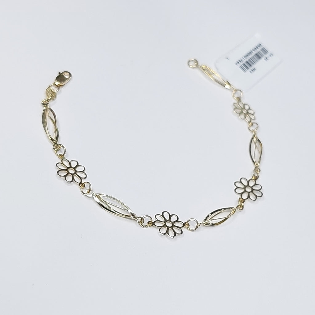 PULSERA ESPECIAL CON FLORES 14K 18 CM 2.4 GR (NUEVO)